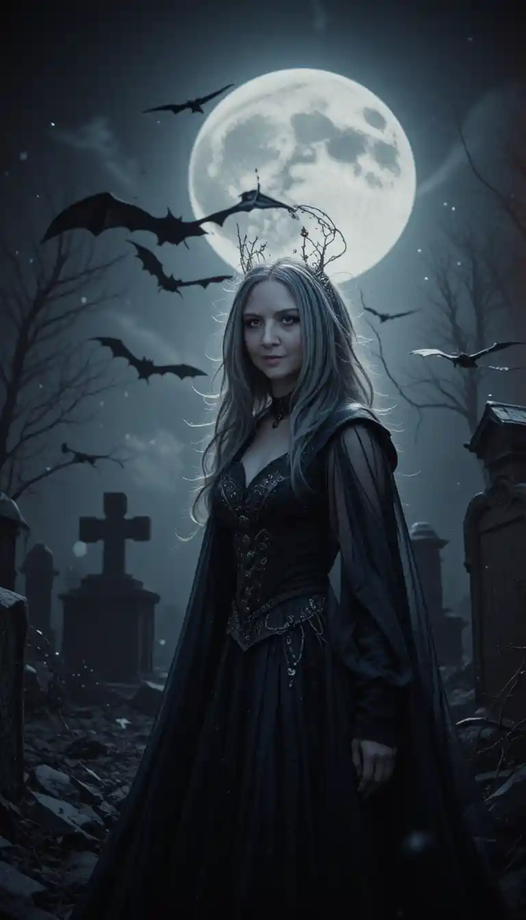 Dunkle Fantasy-Vampirprinzessin unter einem Vollmond