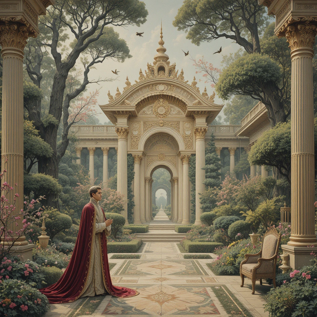 Nightingale singing for an emperor in an imperial garden