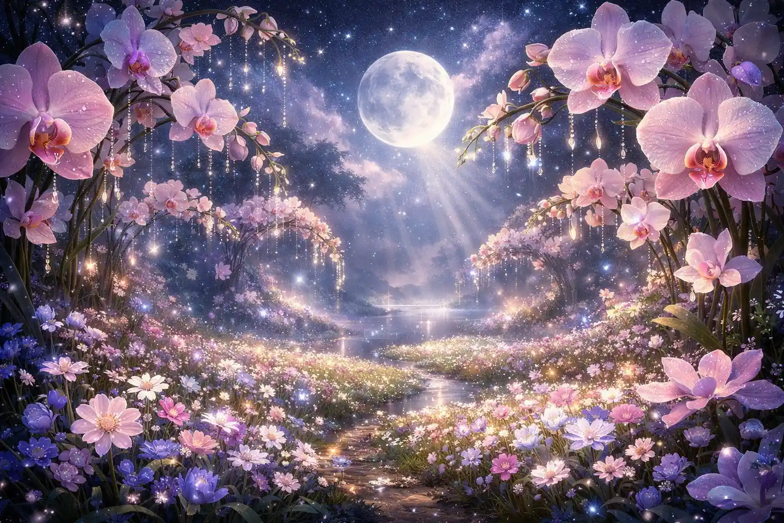 燦爛星空下的魔幻蘭花花園