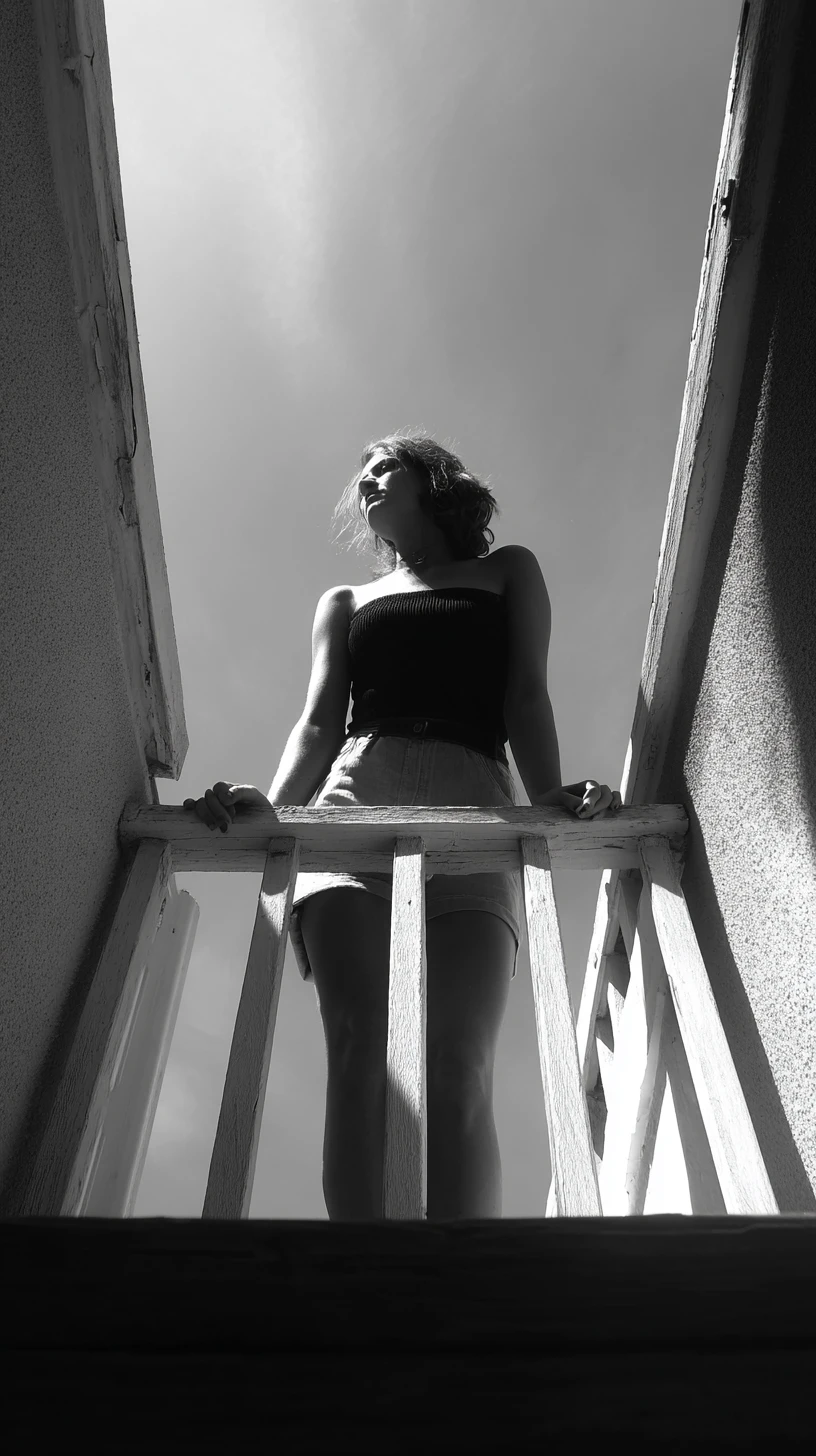 Donna su un piccolo balcone vista dal basso