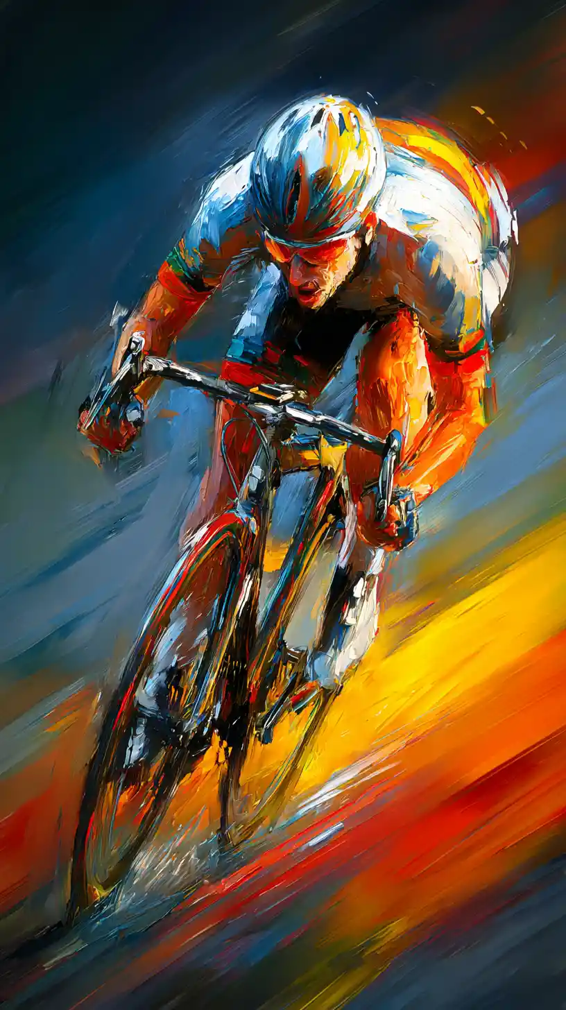 Cyclist Racing Forward In Vibrant Digital Painting
