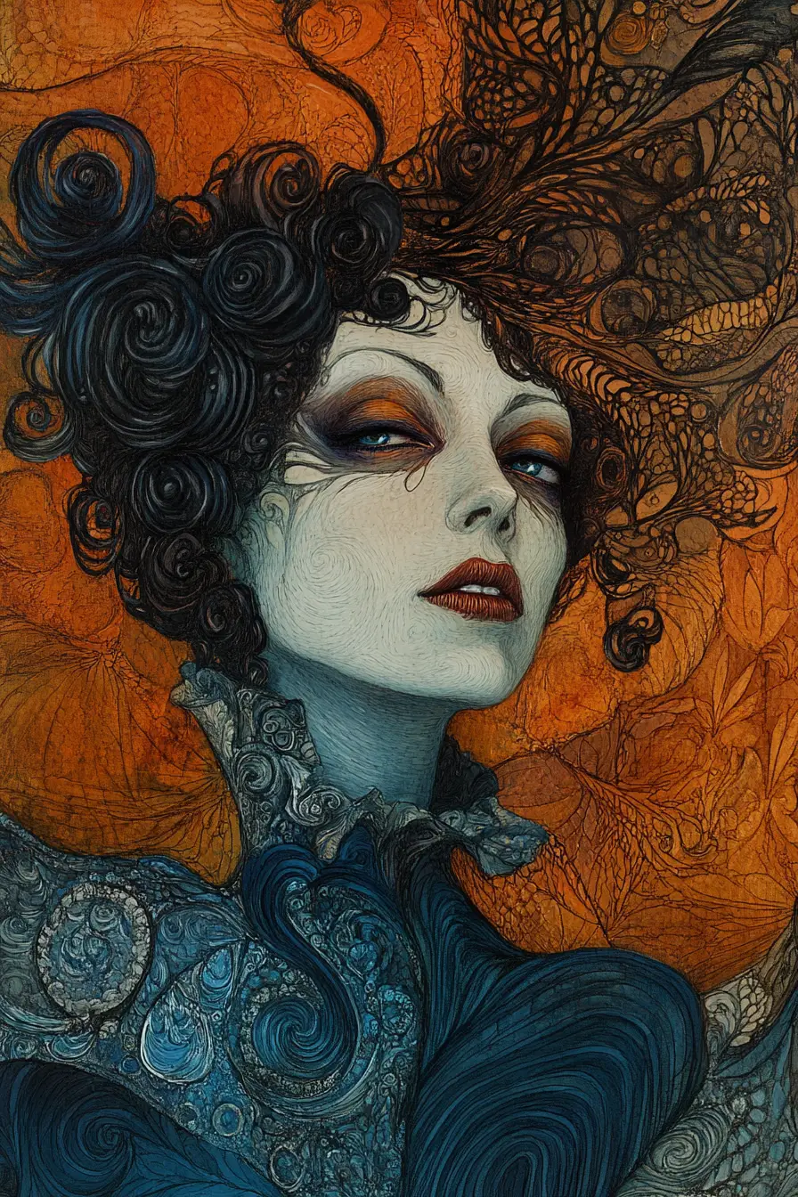 Expressive close up portrait of a stern wicked woman