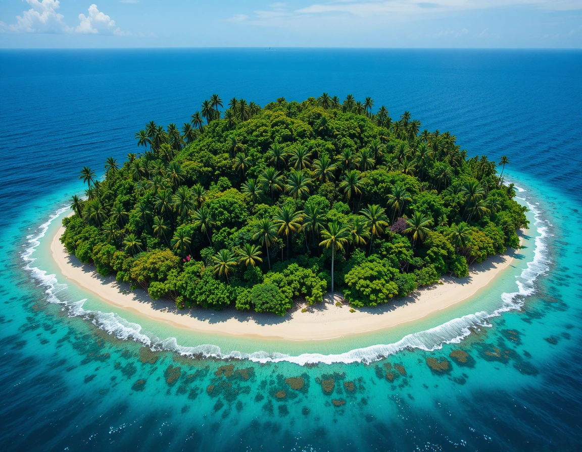 Aerial view of a secluded tropical island paradise