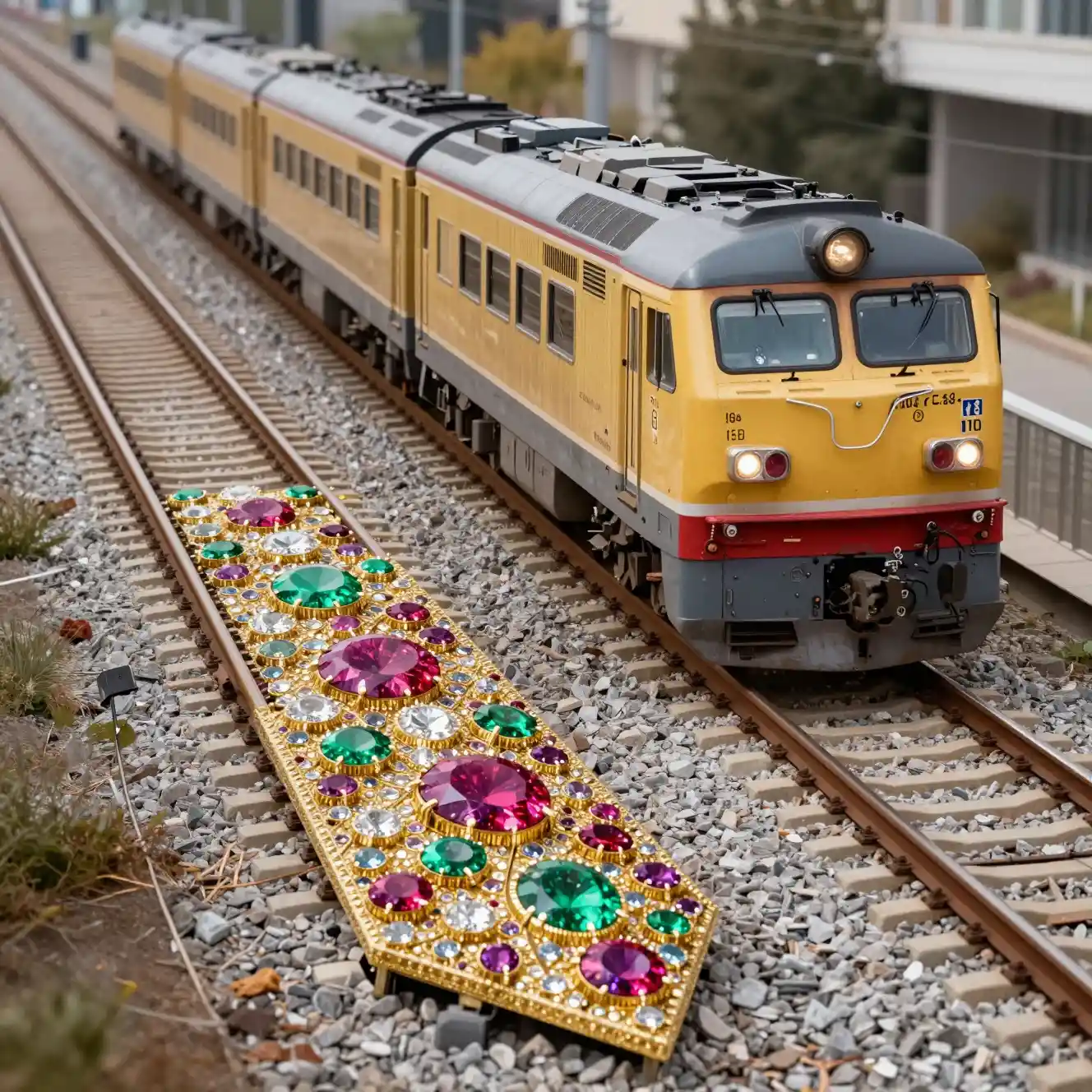 Train Racing Along A Gem Encrusted Golden Diamond Track