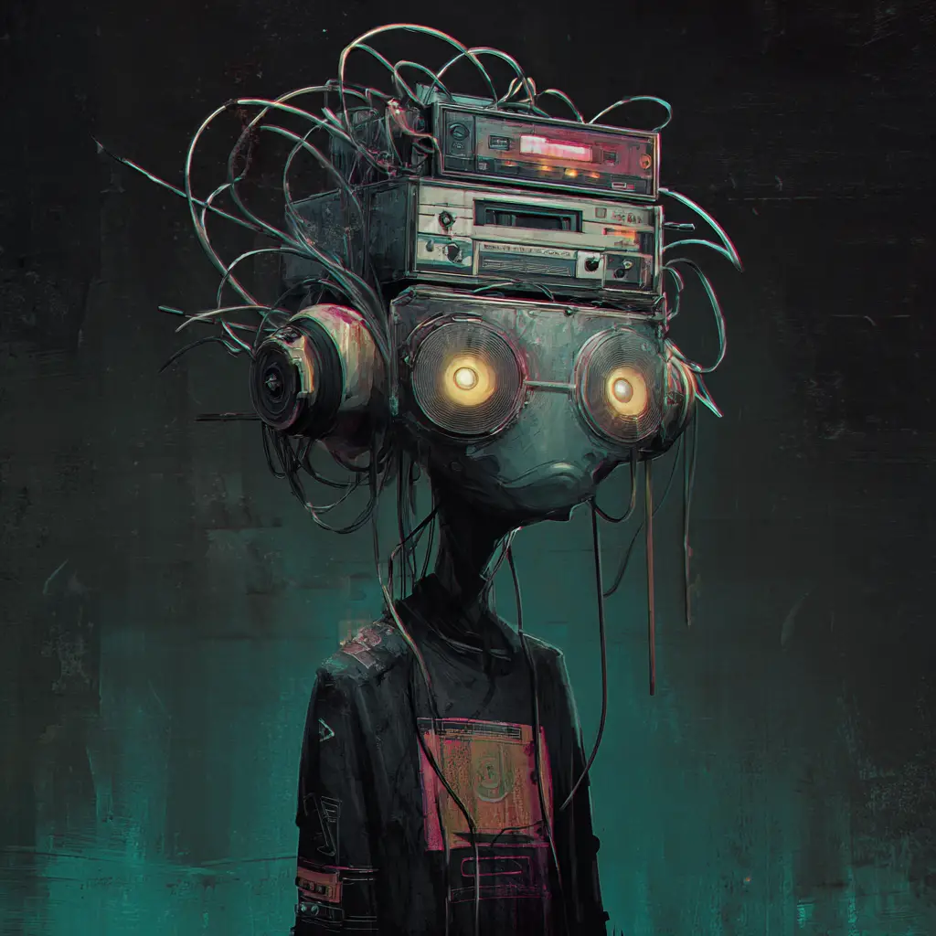 Chaotic dj mixtape wires in surreal party interface