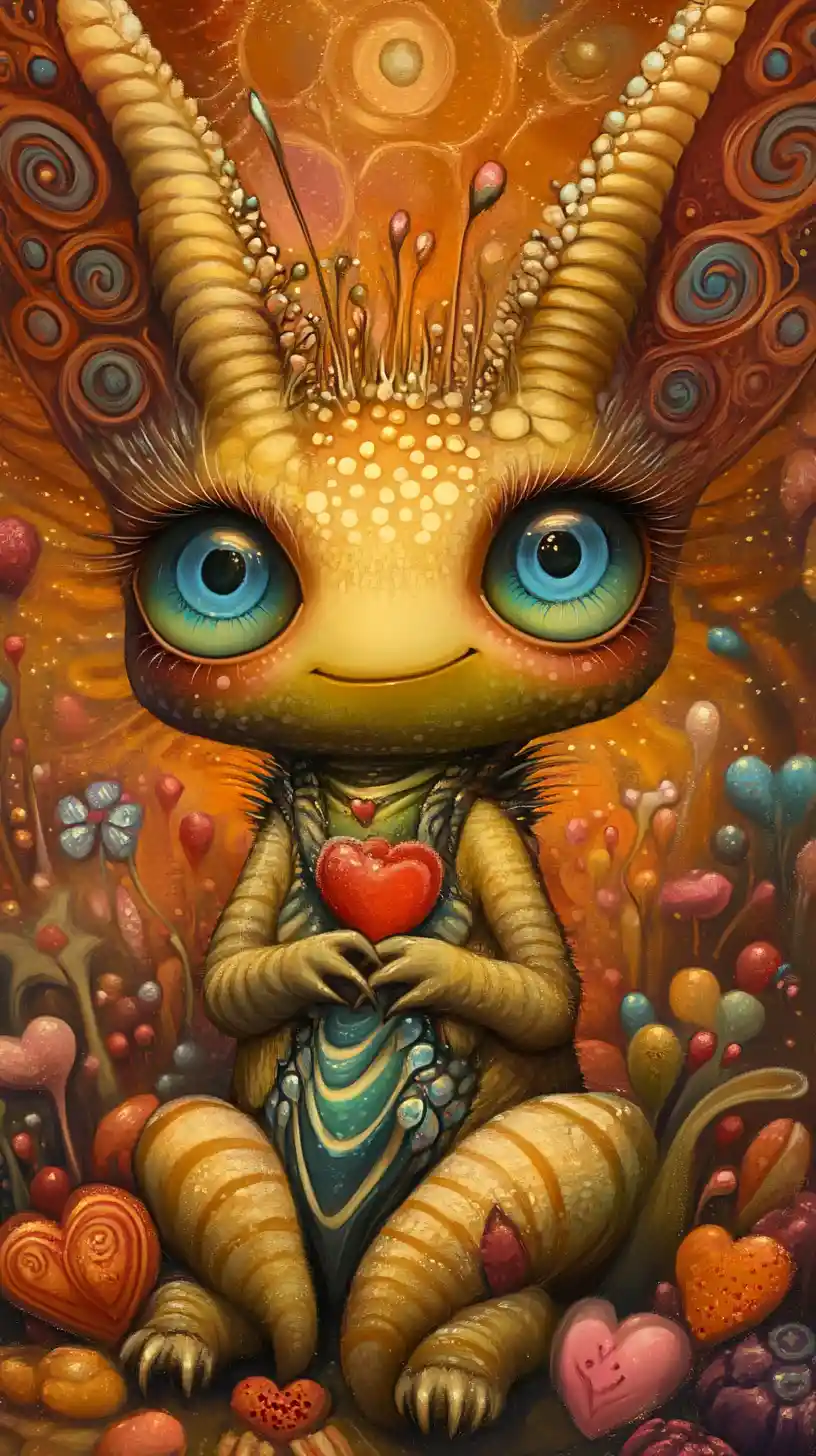 Criatura de mago fantasioso en una vibrante fantasía de San Valentín