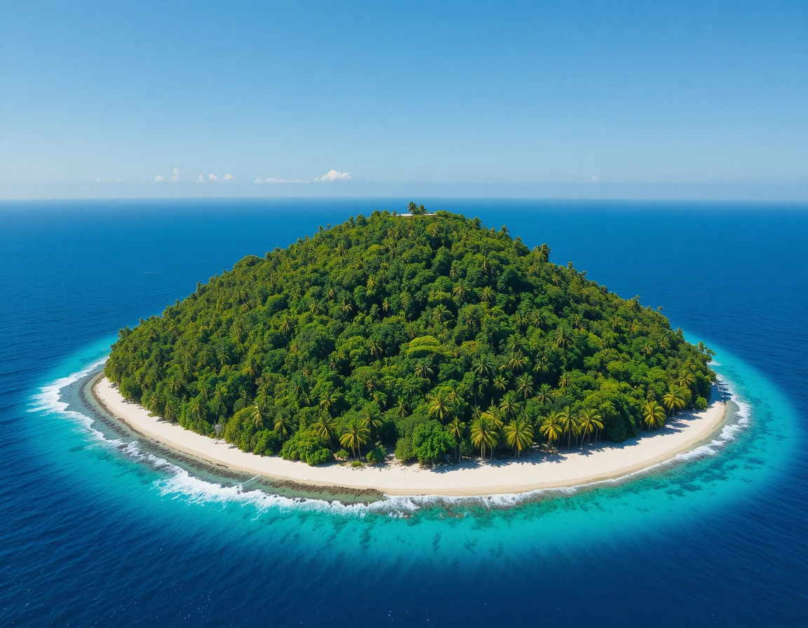 Aerial view of a remote tropical island paradise