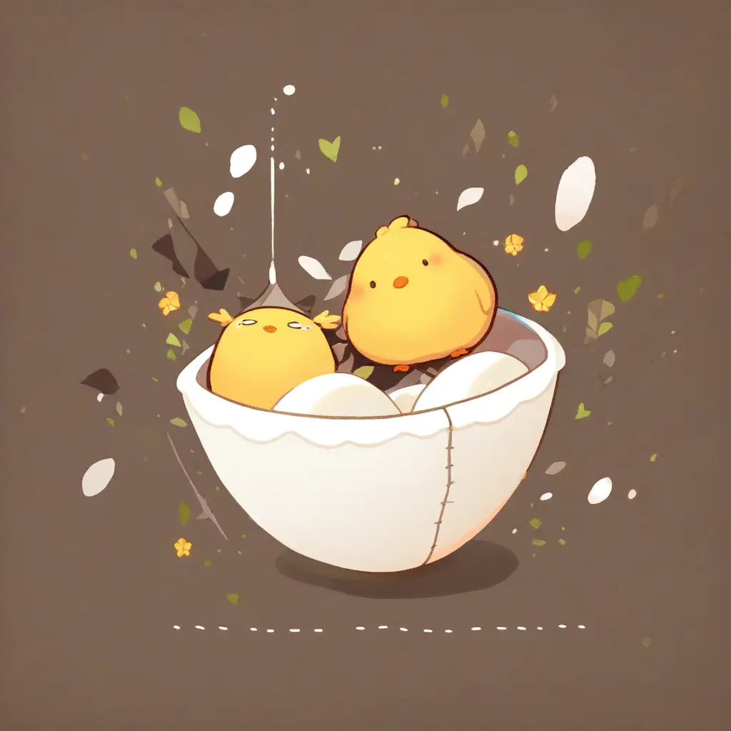 Cute Felt Newborn Chick Emerging From Broken Egg