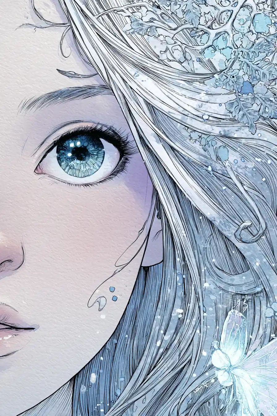 Ethereal Winter Girl Portrait With Luminous Ice Blue Eyes