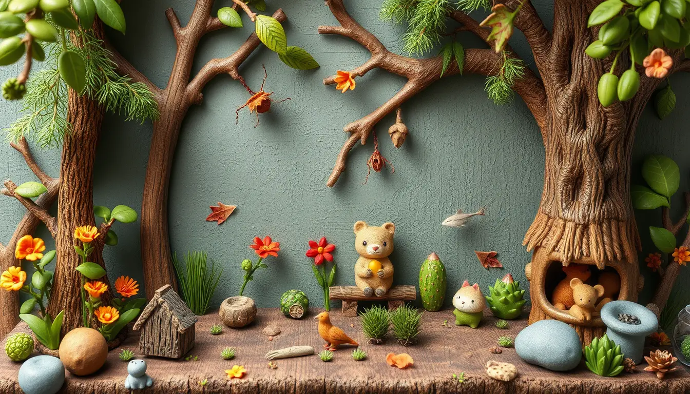 Tiny forest folk in cozy watercolor illustration