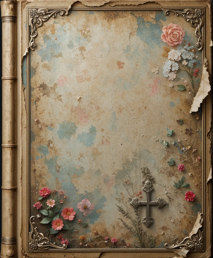 Copertina di libro floreale vintage con bordo ornato e testurizzato