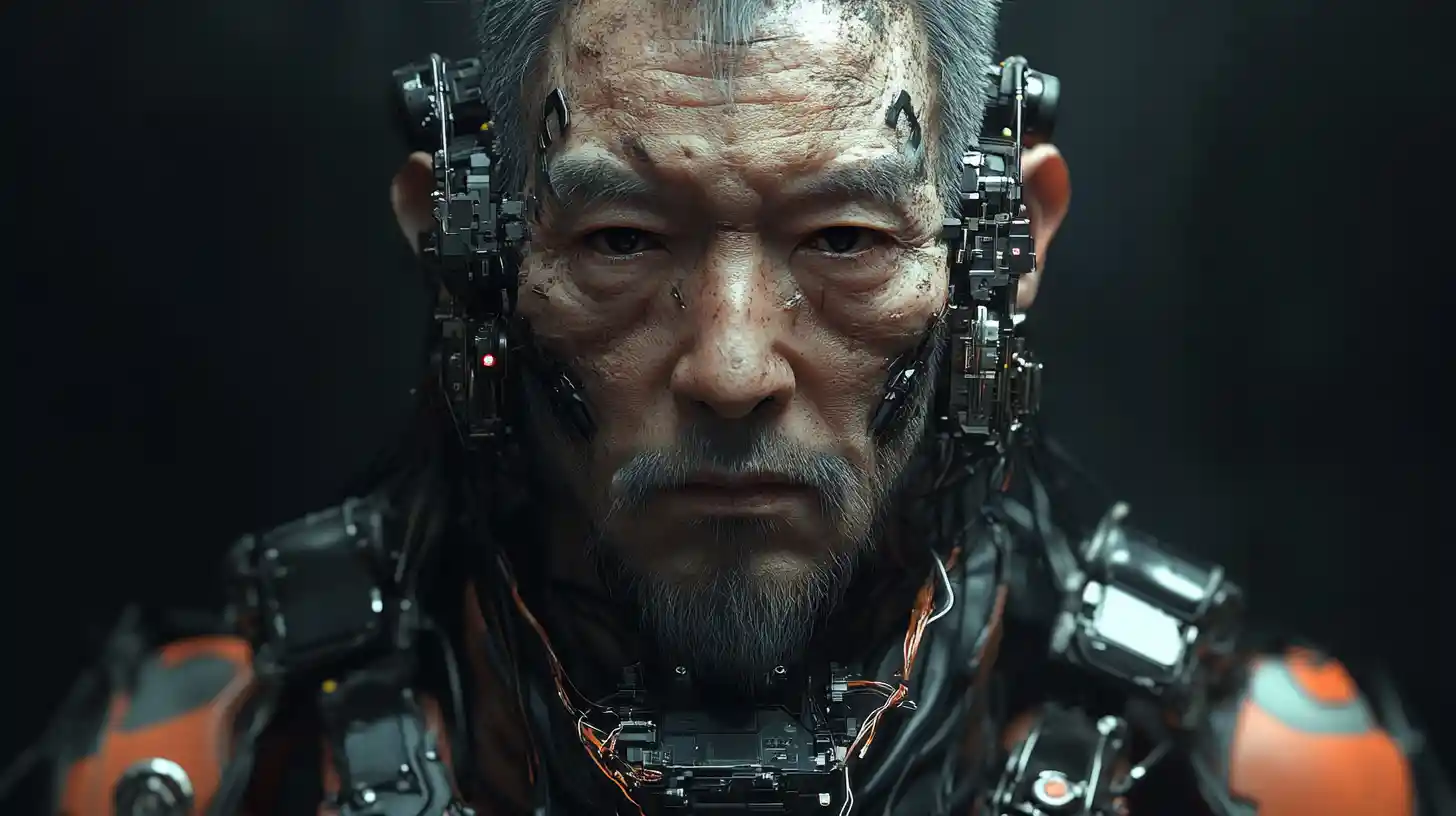 Comandante cyborg asiatico incallito con torso meccanico