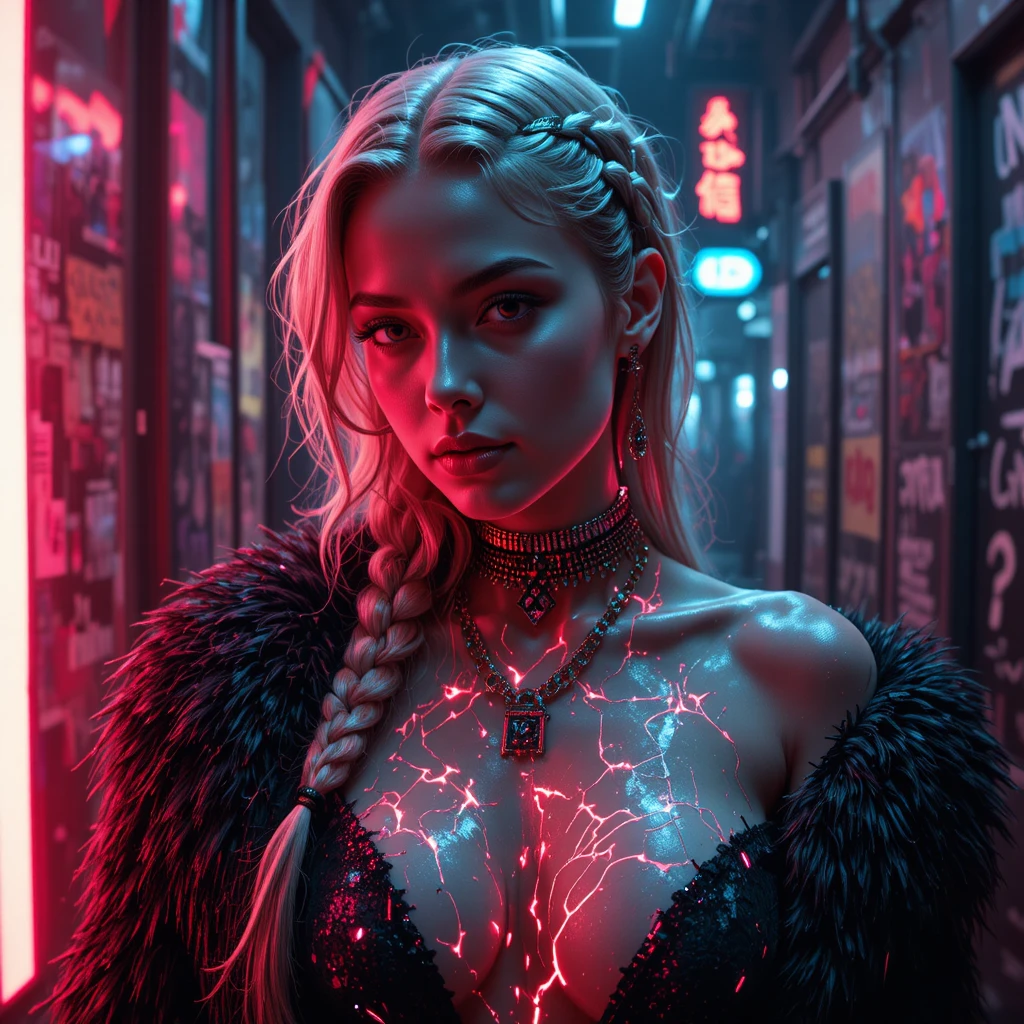 Cyberpunk Woman In Neon Shadows Close Up Portrait