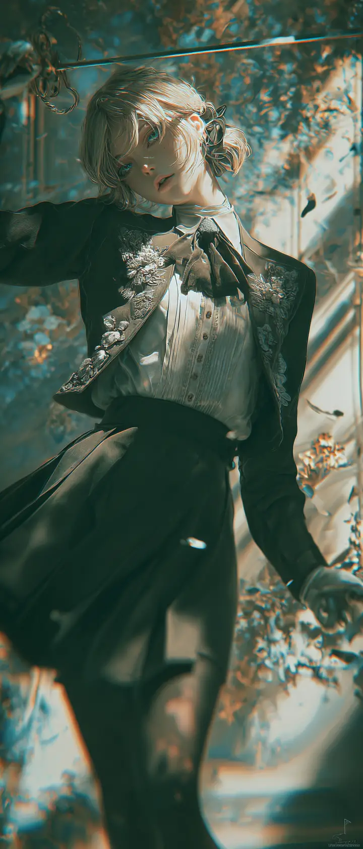 Elegant warrior woman in baroque inspired 3D portrait