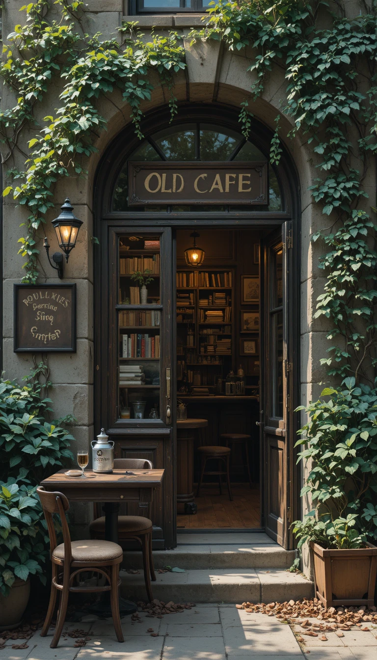 Quiet afternoon in a hidden old cafe interior