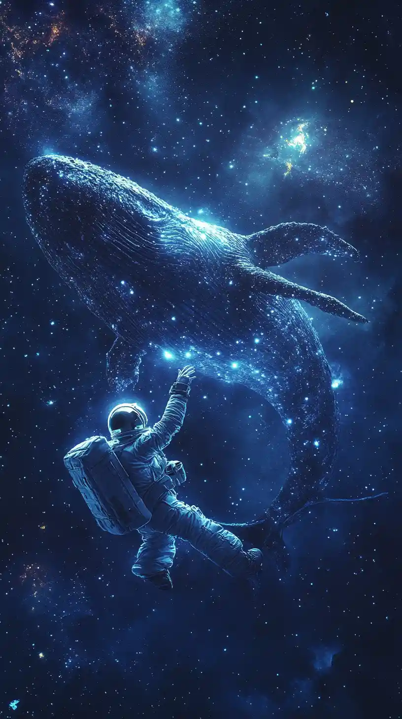 Astronaut Reaching For A Luminous Whale In Deep Space