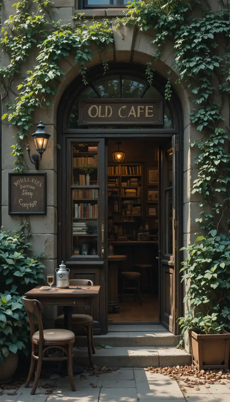 Quiet afternoon in a hidden old cafe interior