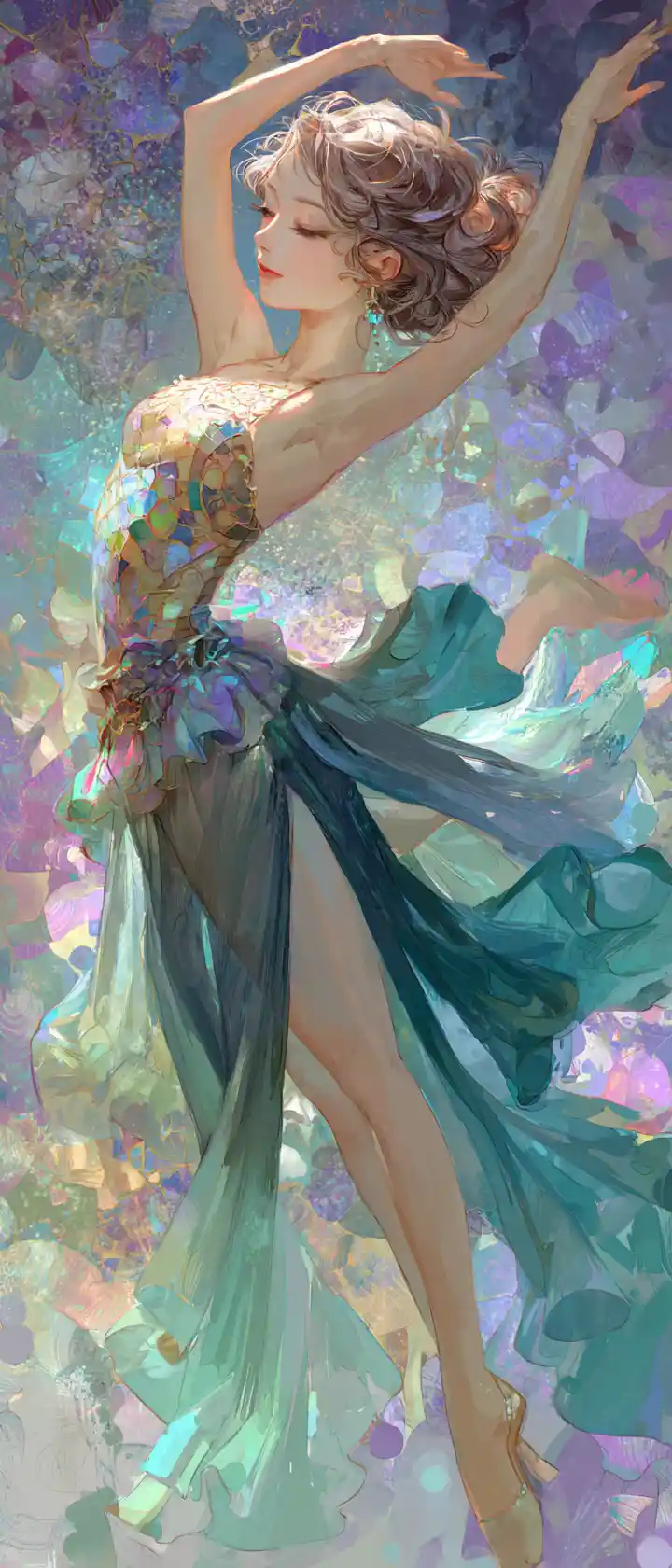 Anime dancer girl in a graceful klimt inspired painting
