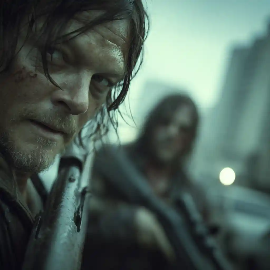 Survivors face zombies in a ruined Los Angeles street