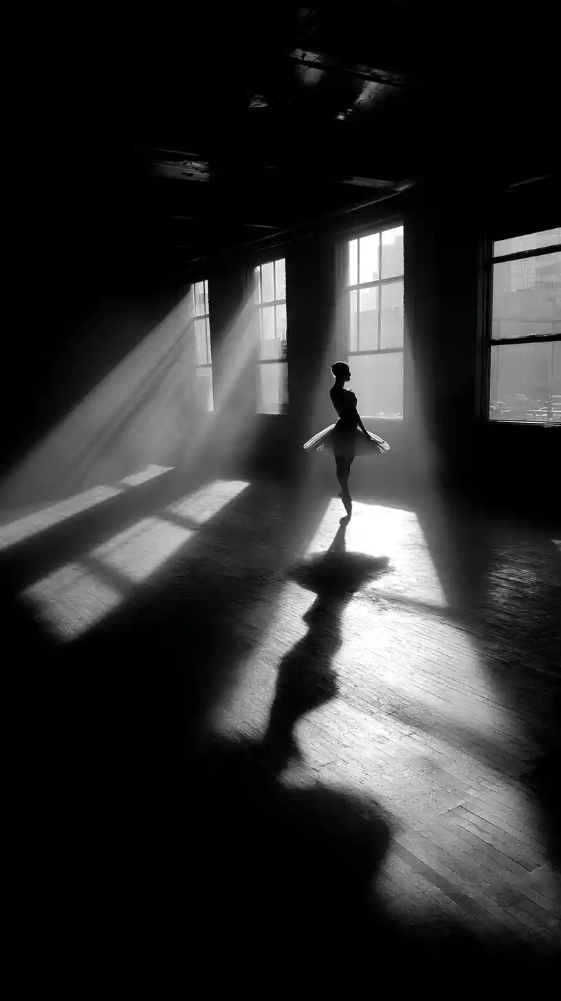 Ballerina on pointe in a smoky noir dance studio