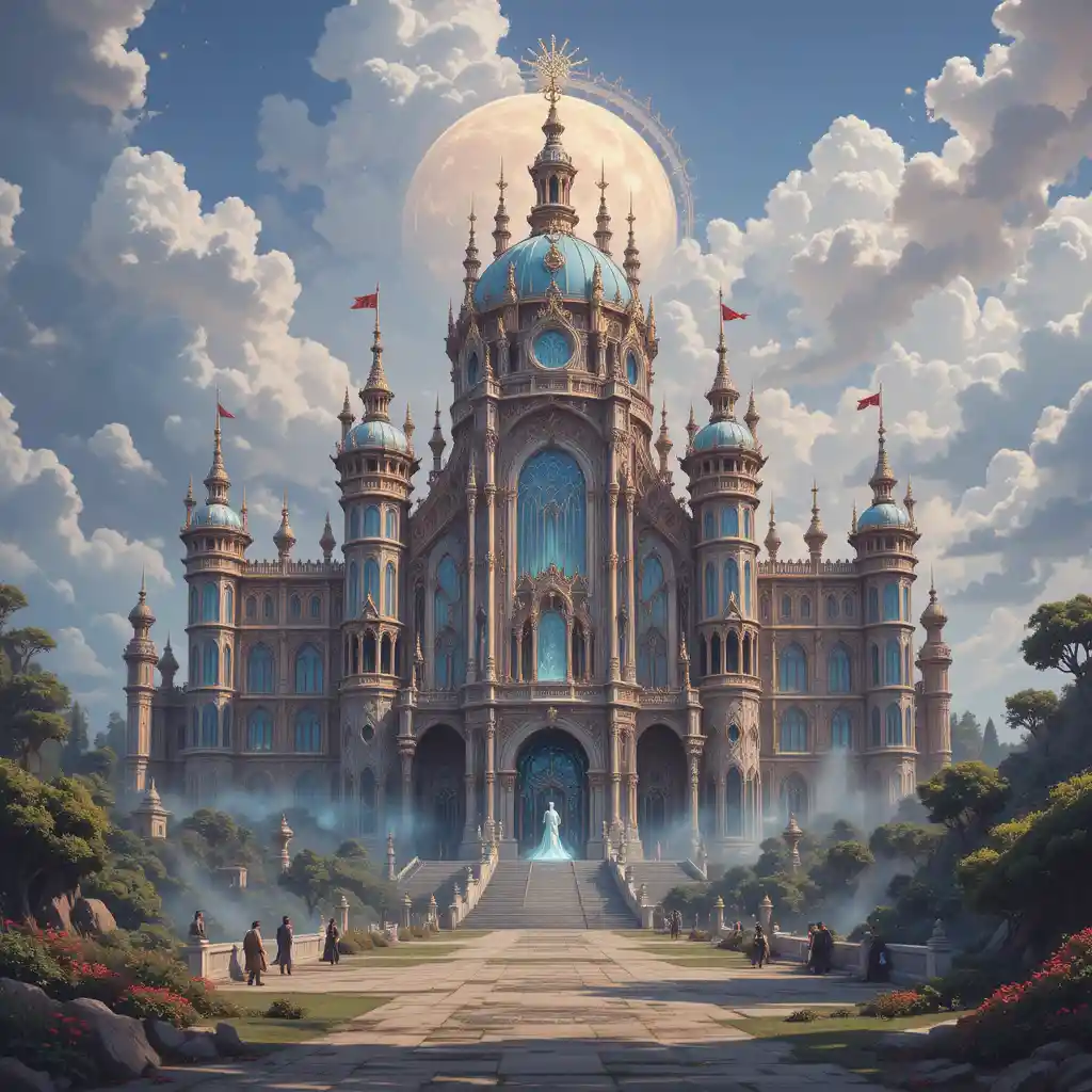 Ancient Royal Palace Beneath Expansive Sci Fi Skies