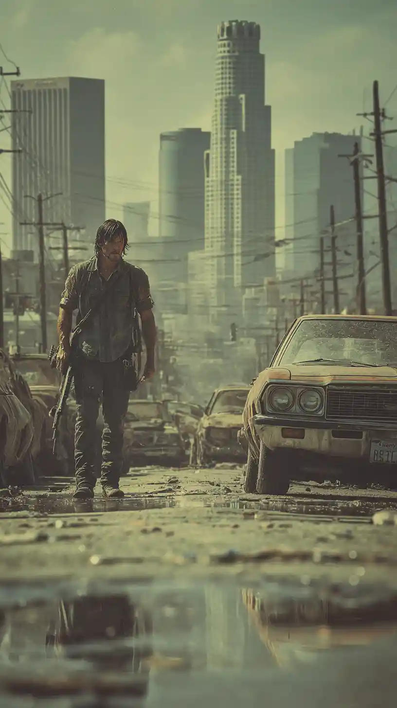 Close up of warriors in a post apocalyptic city street