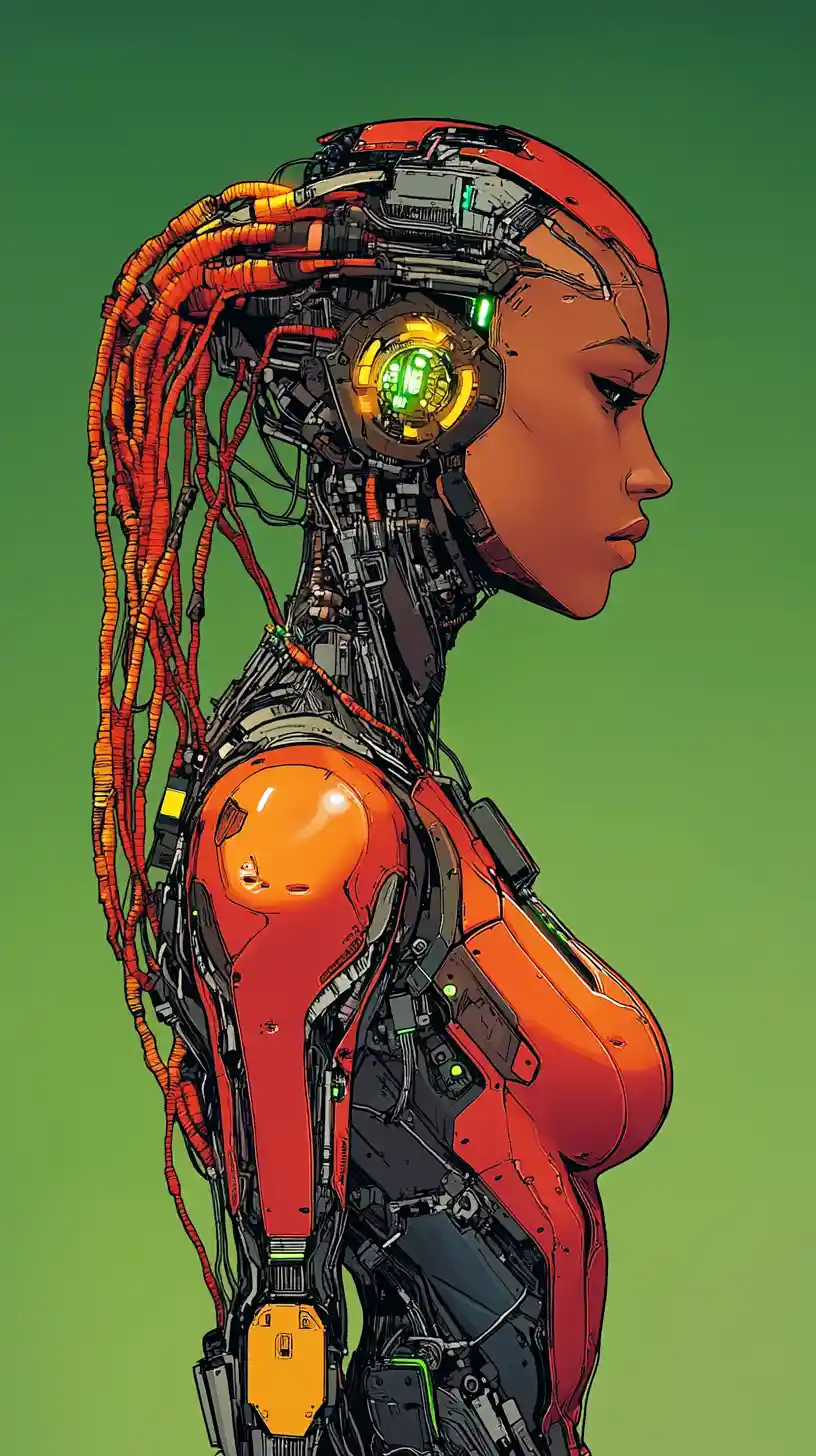 Femme biomécanique futuriste en élégant profil cybernétique