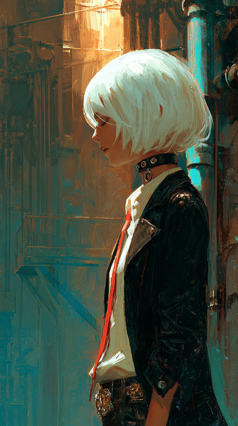 Anime girl in shadowed alley with bloodstained blouse
