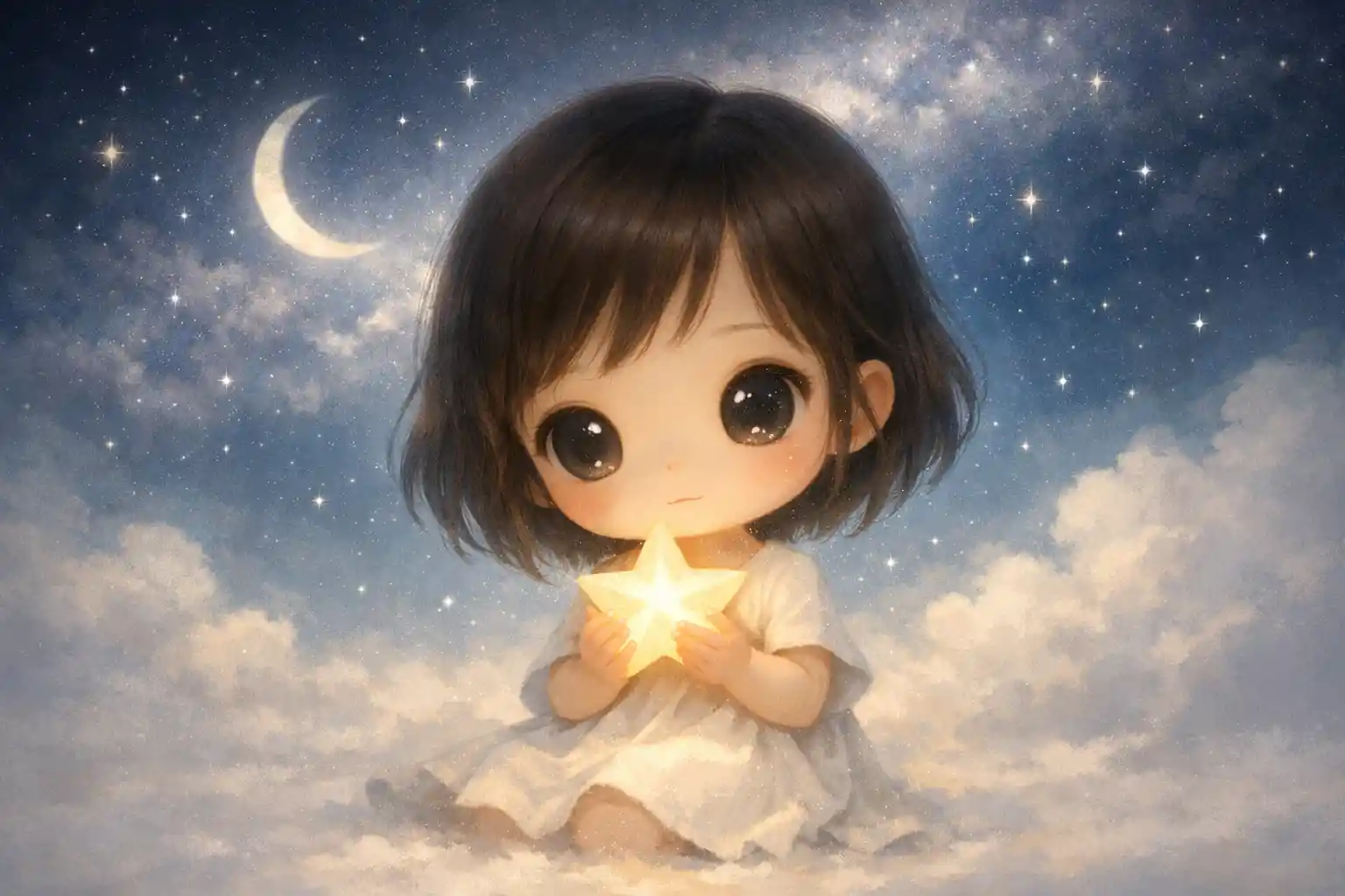 Dolce bambina con una stella in illustrazione infantile minimalista
