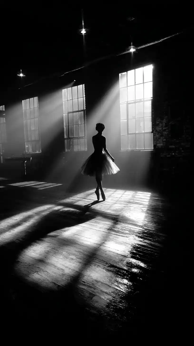 Ballerina On Pointe In Smoky High Contrast Dance Studio
