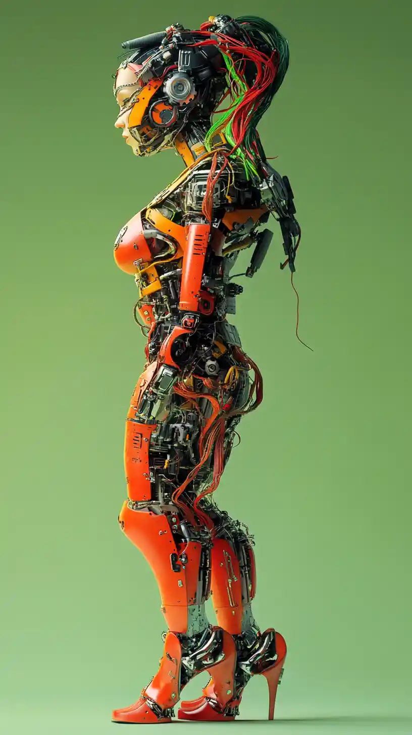 Donna cibernetica futuristica in elegante profilo biomeccanico