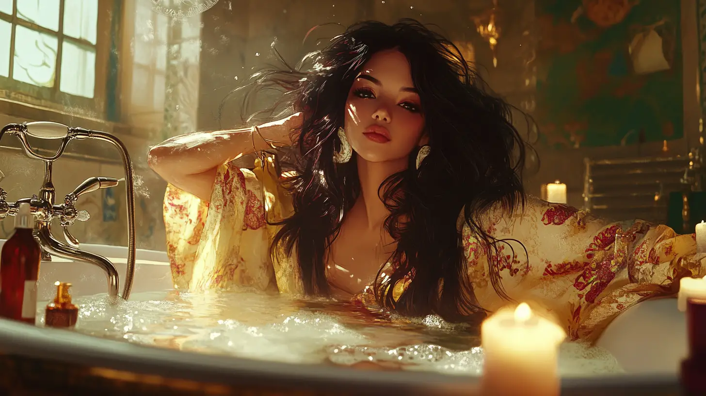 Dreamy digital portrait of a woman in a bathtub