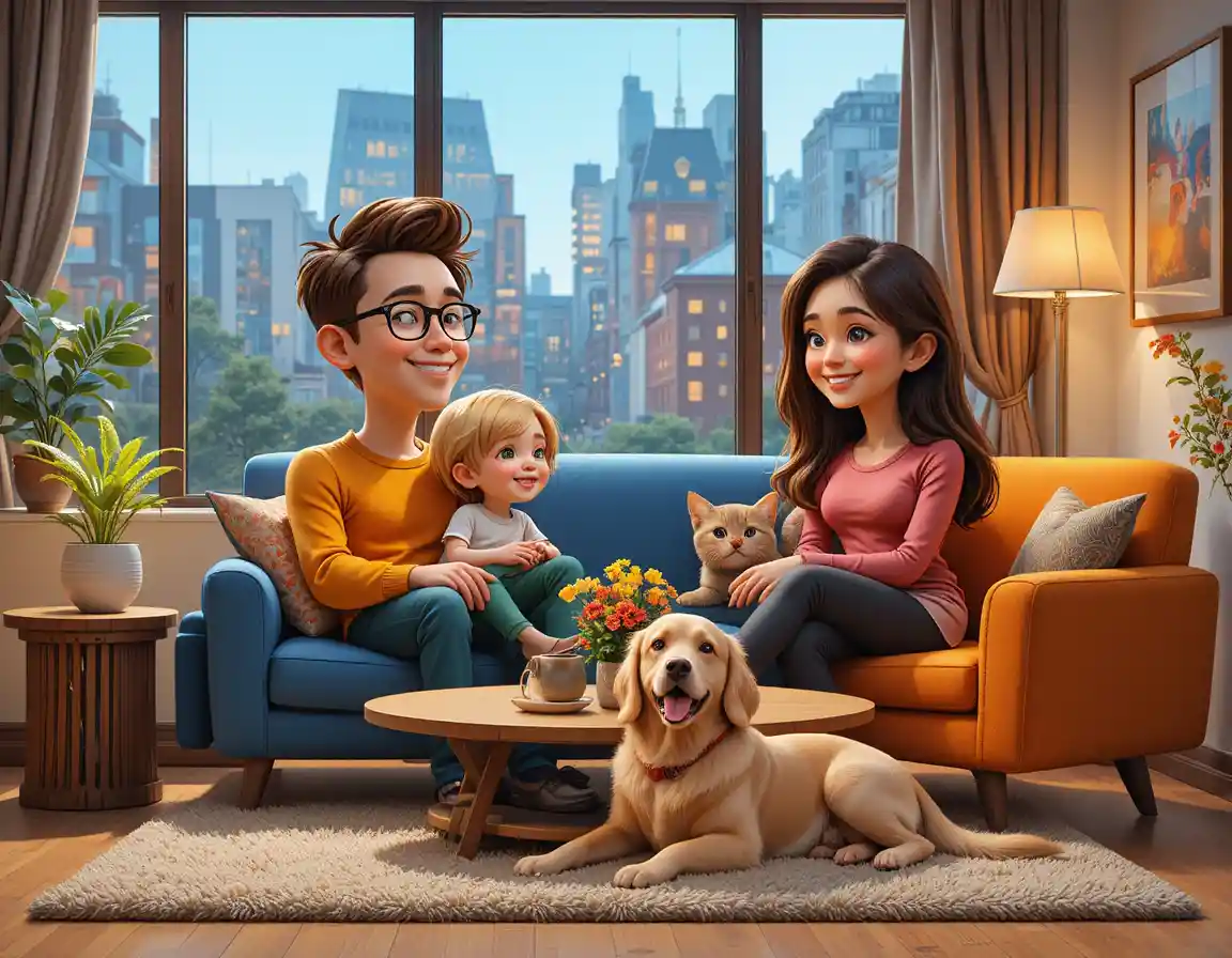 Happy family relaxing together in a modern living room