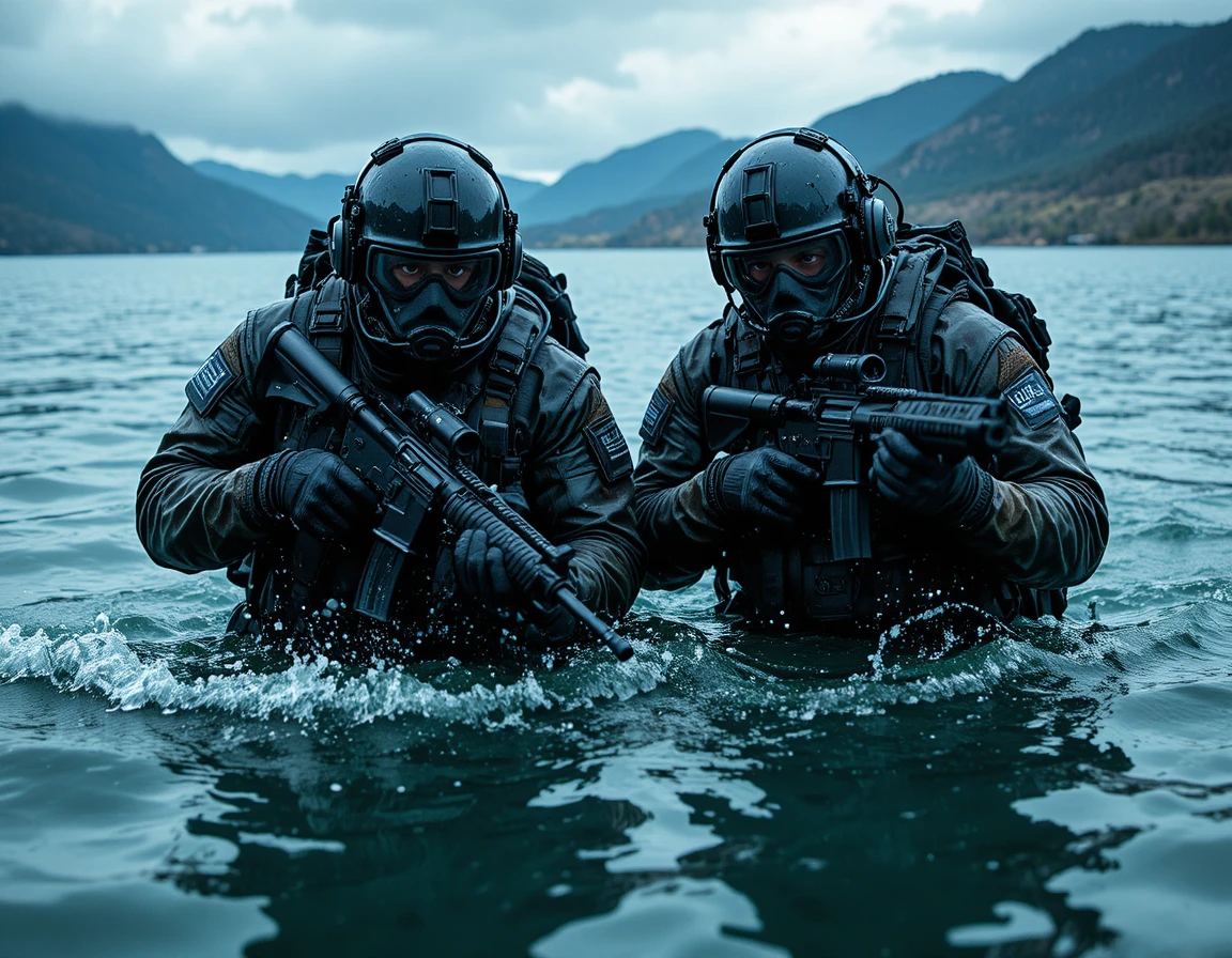 Unterwassersoldaten rücken durch eine angespannte taktische Seemission vor