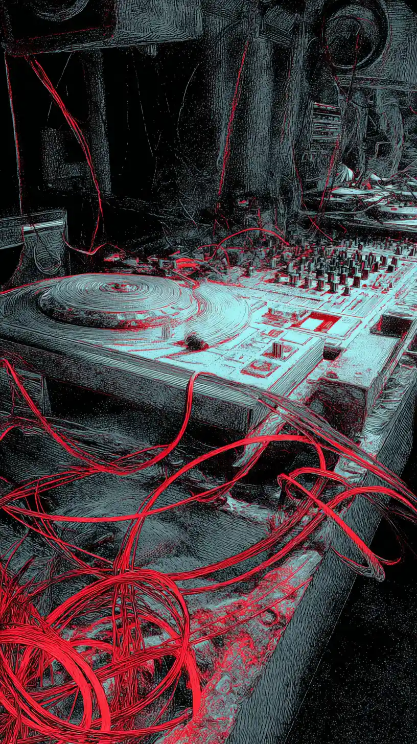 Abstract dj equipment with chaotic party energy