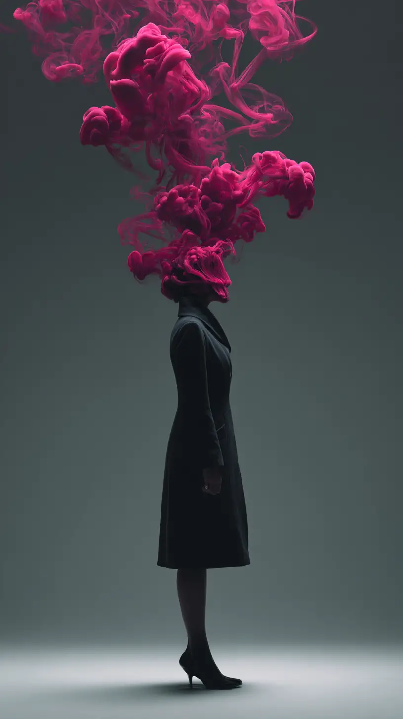 Solitary dark silhouette with glowing crimson smoke