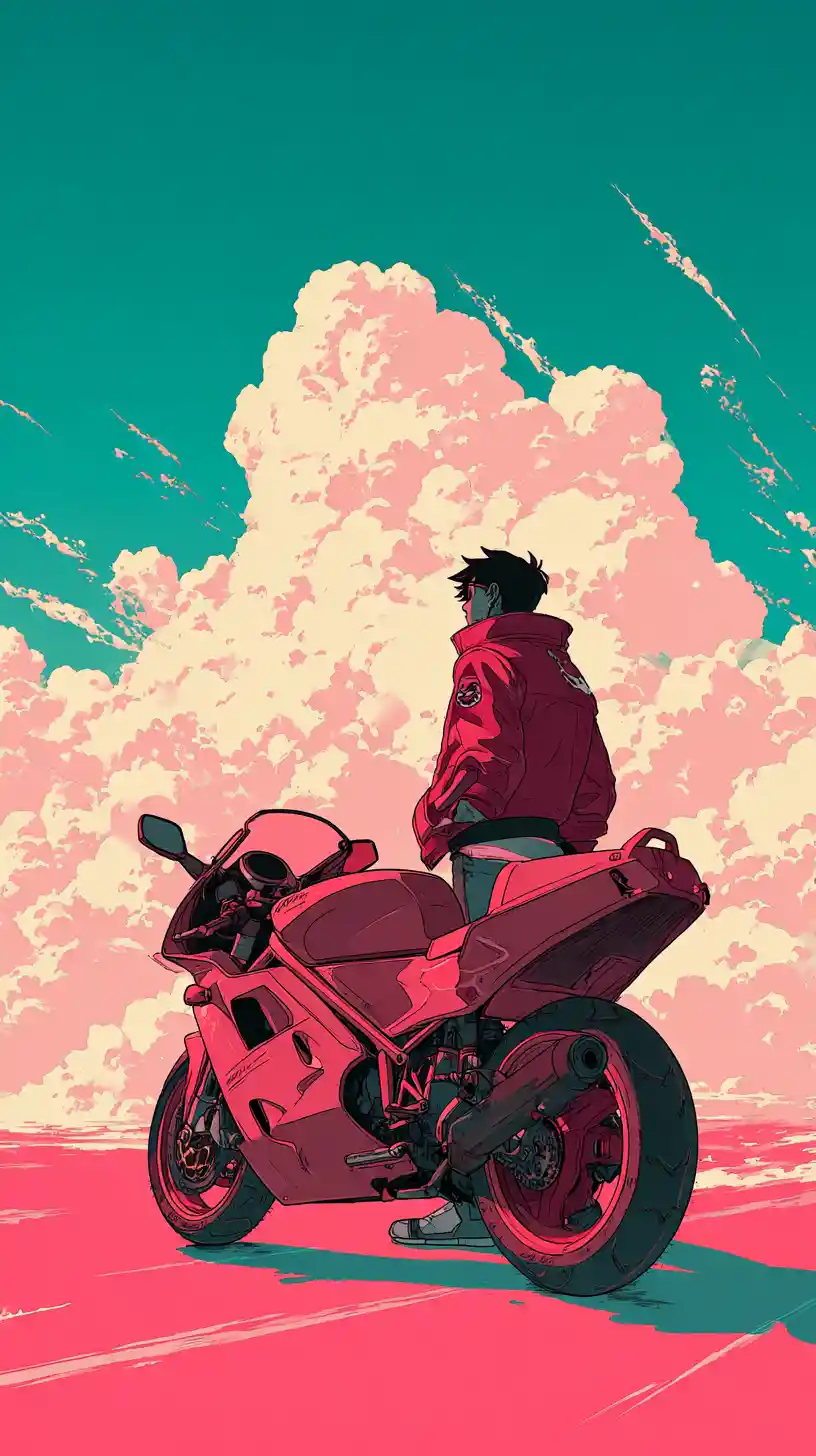 Garçon d’anime en mode hivernale avec vélo néon pop
