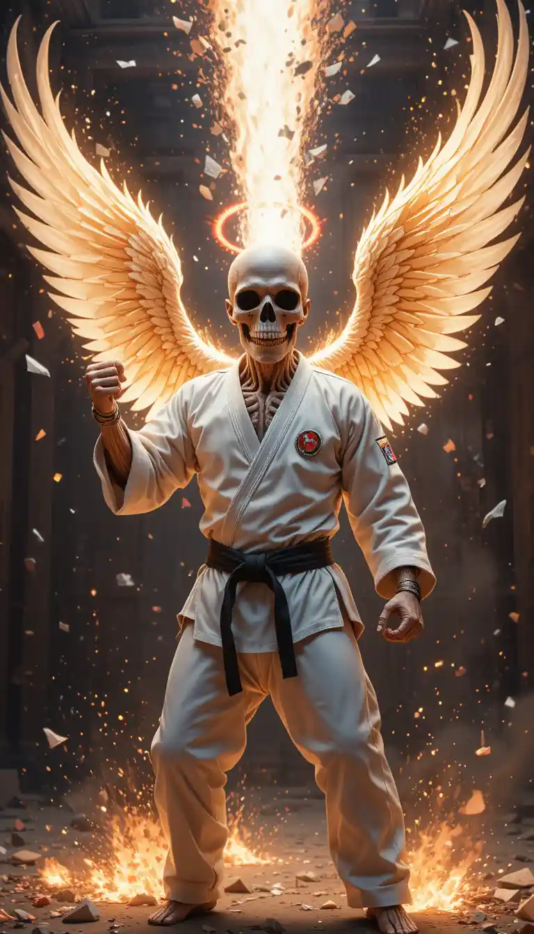 Skull In Karate Gi Casting Holy Energy In Dojo