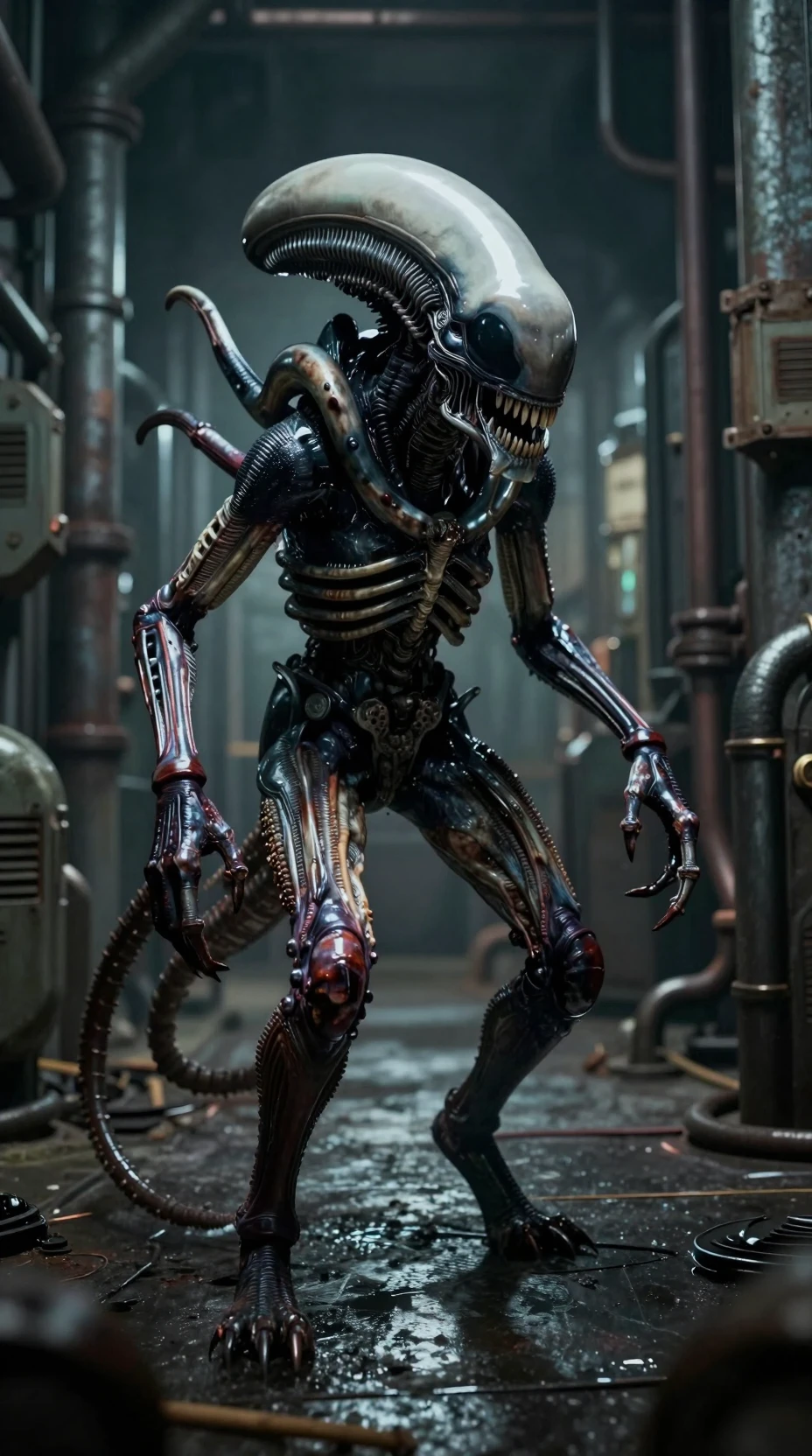 Alien-Jäger schleicht durch dunkle Industrieflure