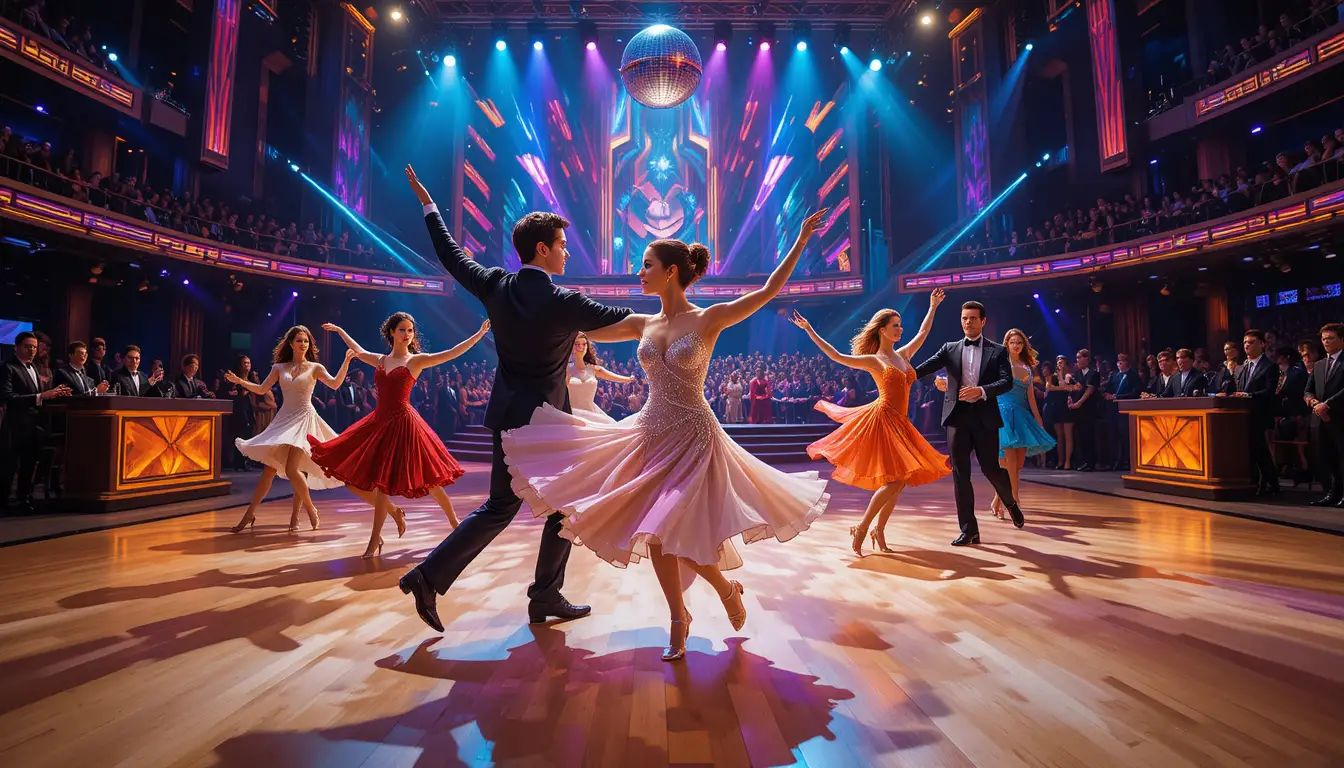 Danseurs de ballroom se produisant sur une scène de compétition glamour