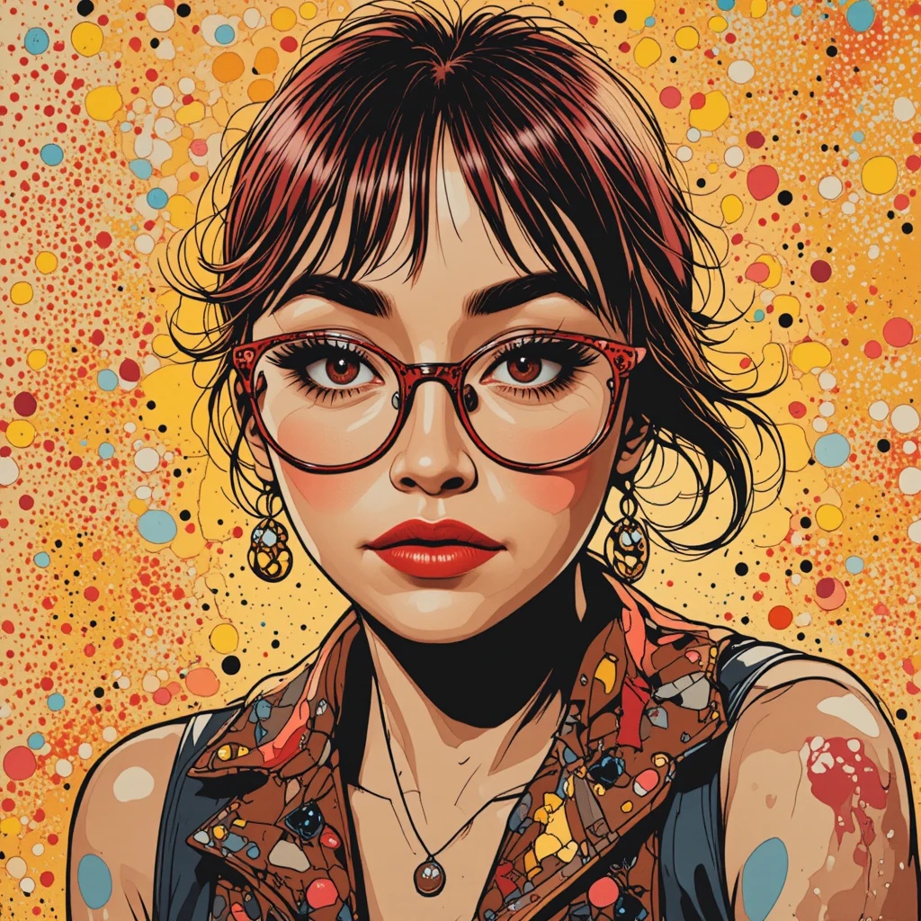 紅色毛衣深思女子的普普風肖像