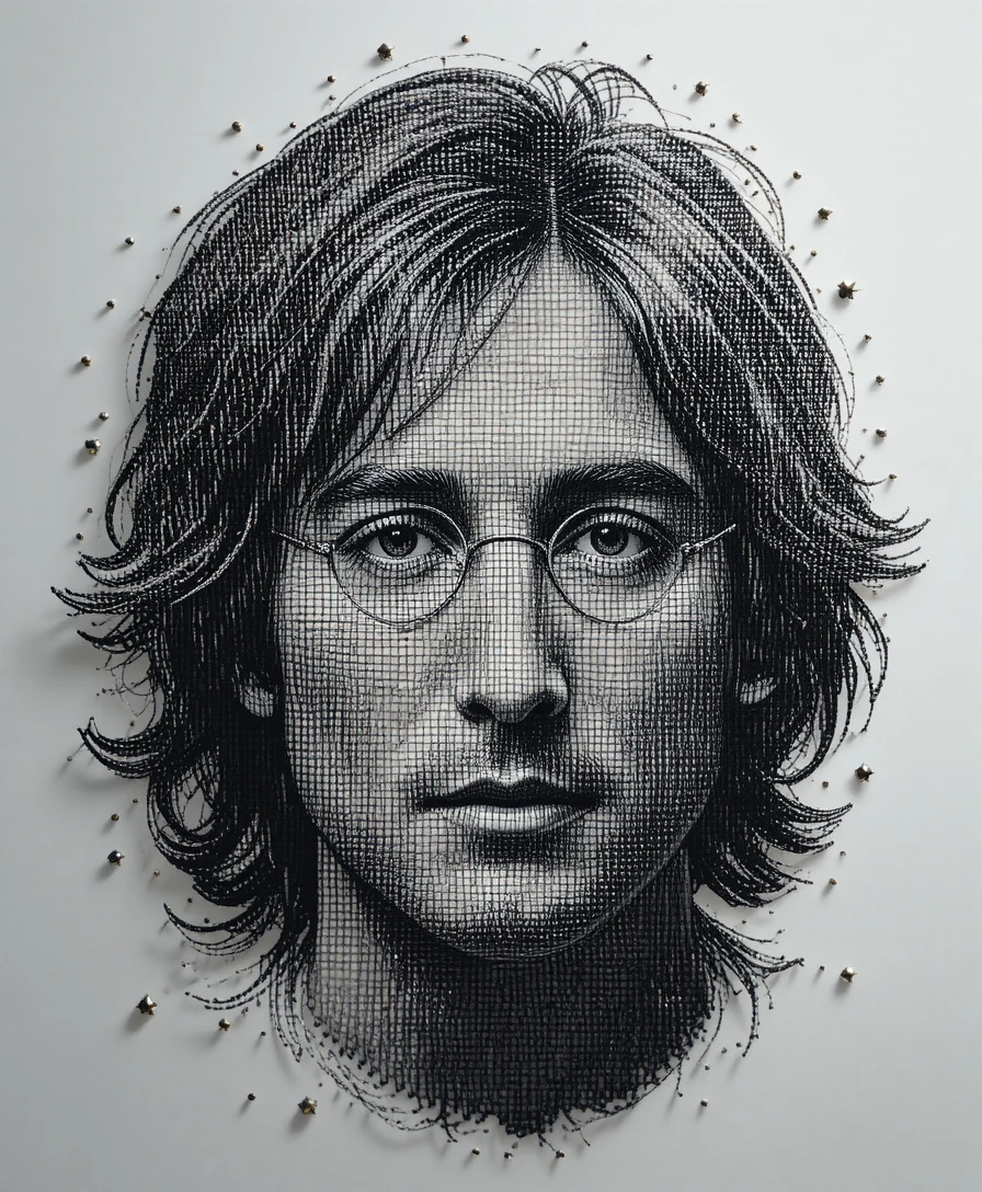 Retrato Monocromático de Homem em Arte com Pregos em Luz Suave de Estúdio