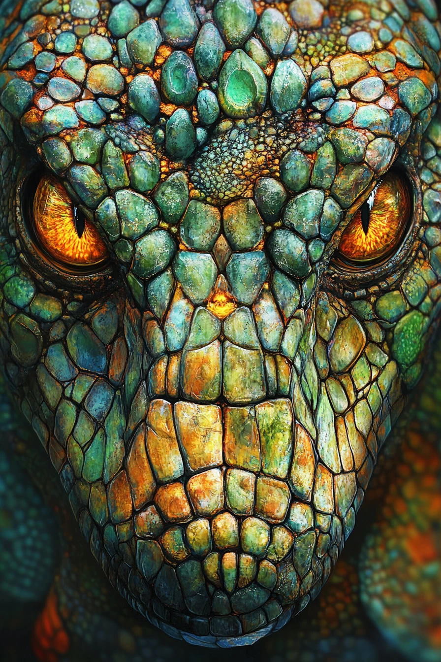 Reptiles Forming A Symmetrical Skull Illusion In Jewel Tones