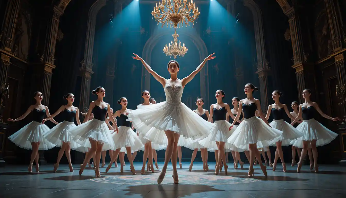 Spettacolo di balletto cinematografico con eleganti ballerine sul palco