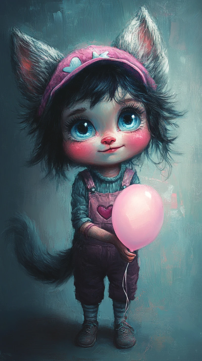 Tierno retrato de un niño lobo sosteniendo un globo brillante