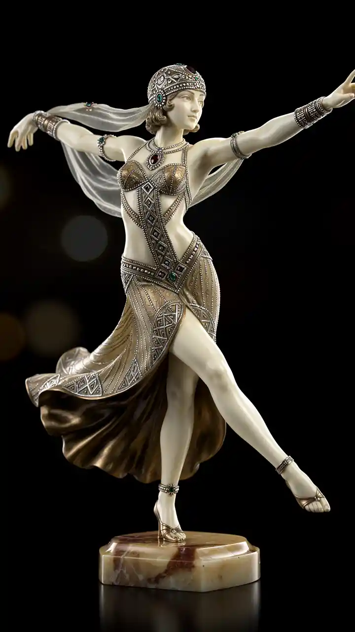 Statuetta ornata di una donna danzante in abito vintage