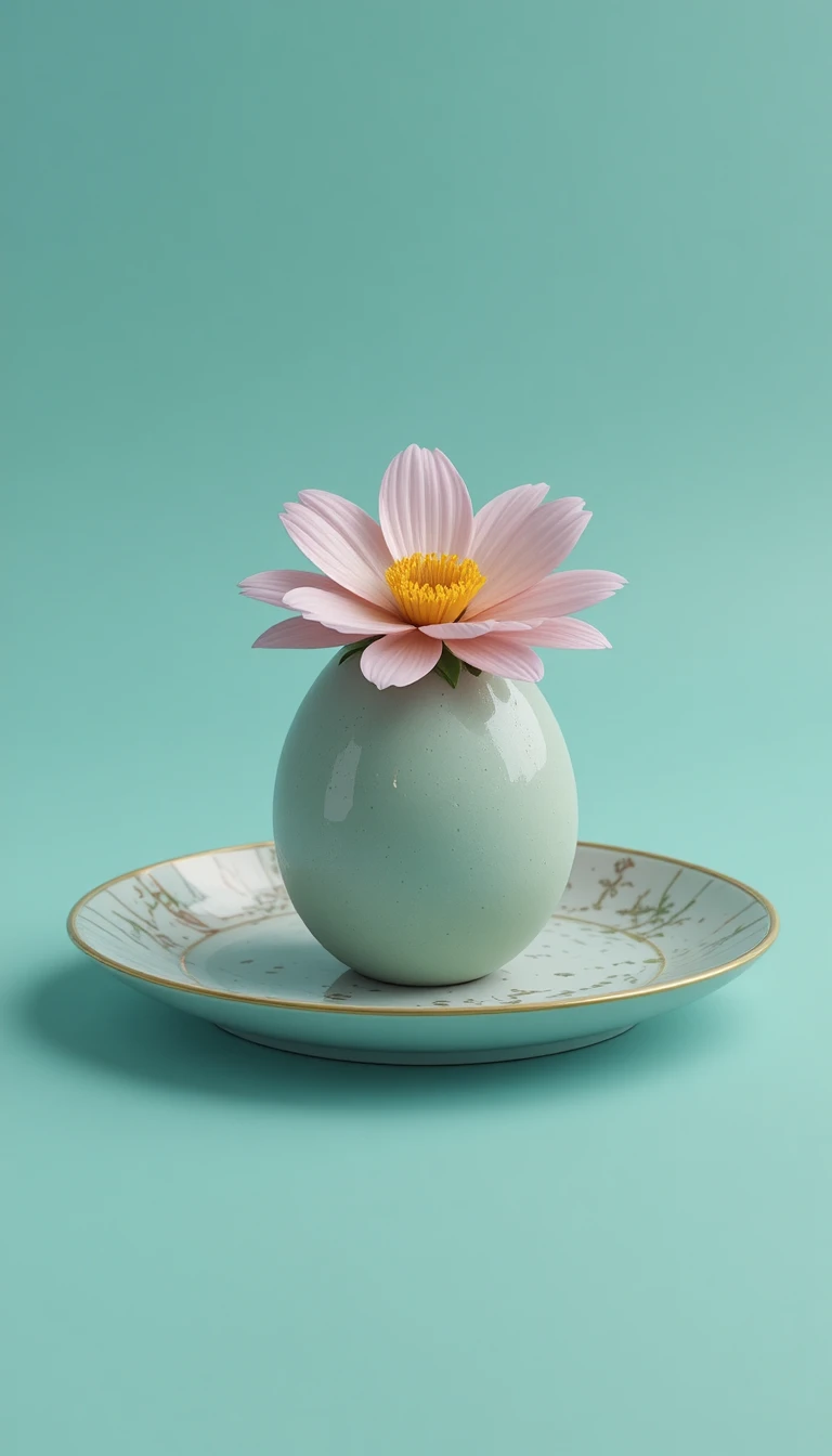 3d egg with floral design on plate over mint background