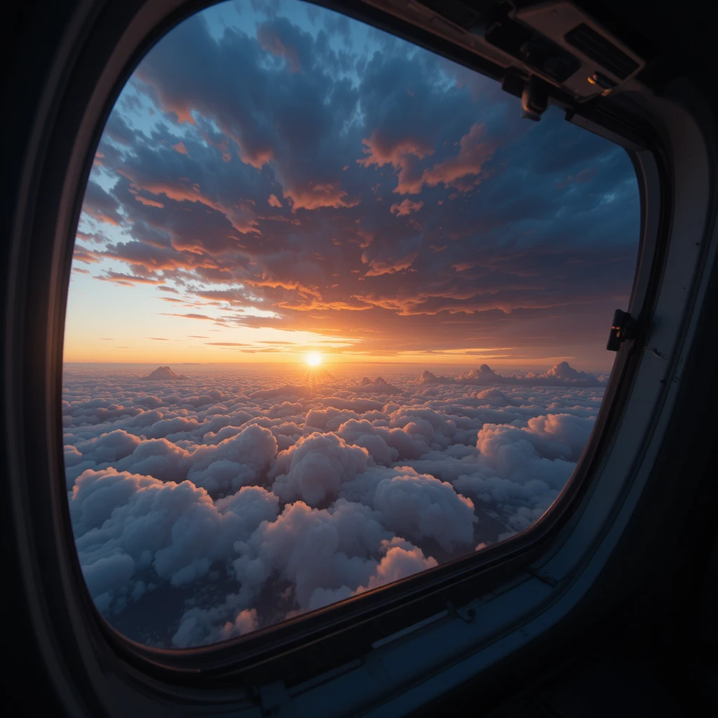 夕陽下從飛機駕駛艙內望出的電影感視角