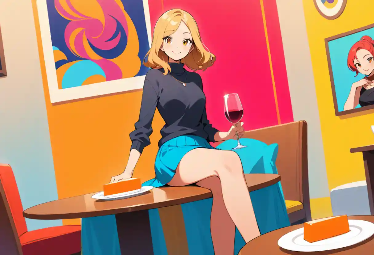 Smiling young woman dining at a warm wooden table