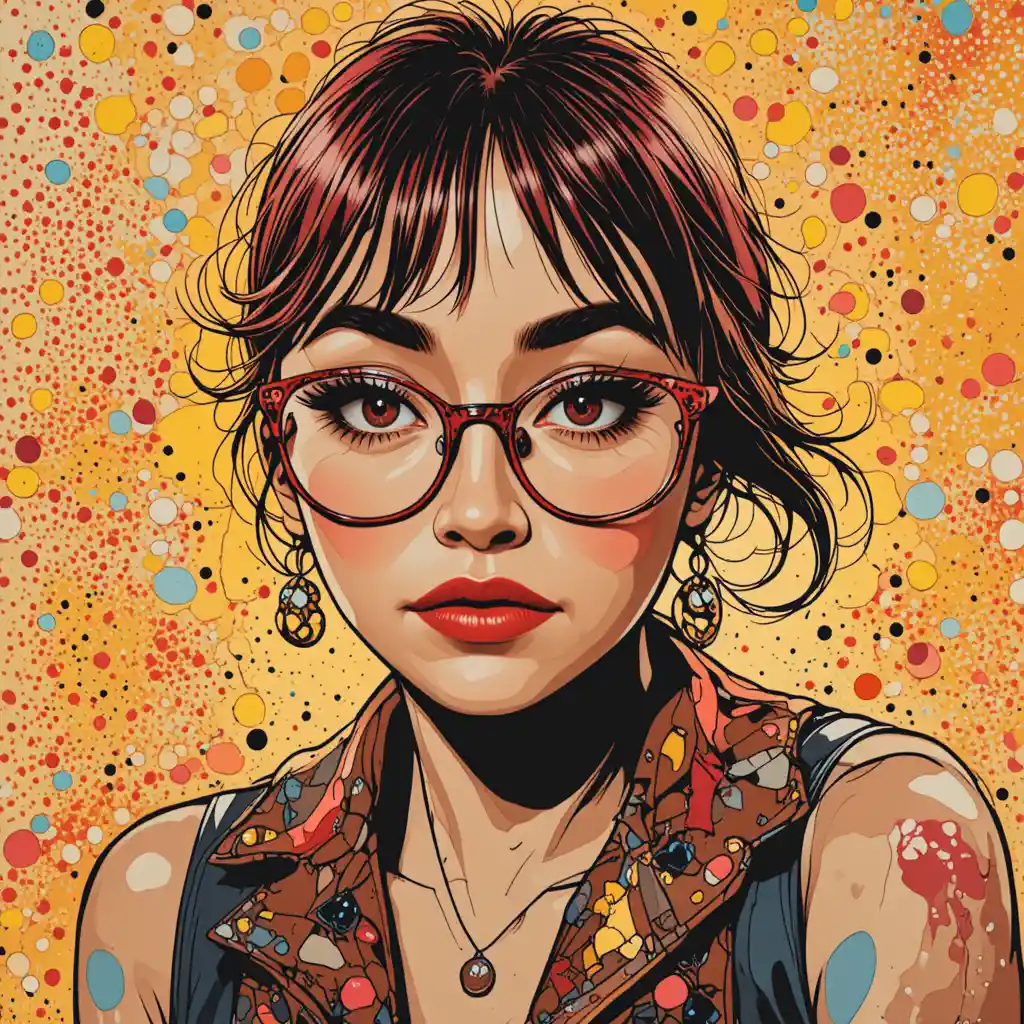 紅色毛衣深思女子的普普風肖像